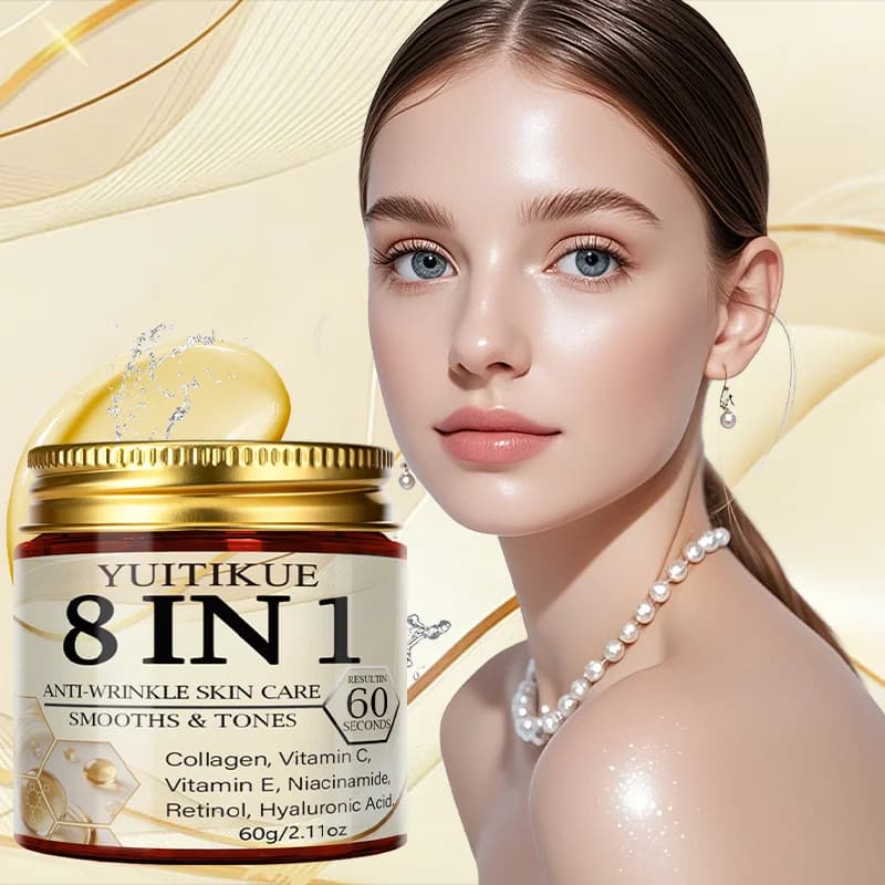 Yuitikue Crema Viso Anti-Rughe 8 in 1, 60g Crema al Collagene, Retinolo e Vitamina C per Levigare e Tonificare la Pelle