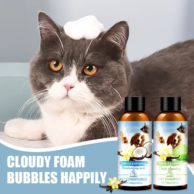 Set per la cura del lavaggio degli animali domestici Shampoo 100ml + Condizionatore 100ml Deodorante Fragranza a lunga durata Gel doccia per cani e gatti Prodotti per la pulizia degli animali domestici