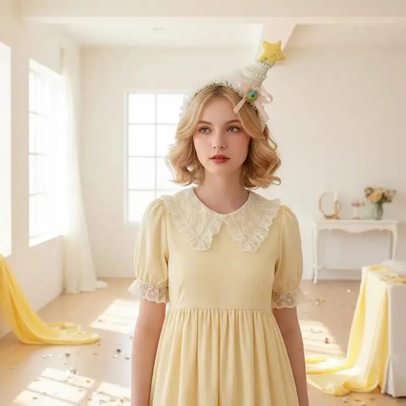 Cappello Giallo con Stella per Compleanno Bambine, Fascia per Capelli, Fermaglio per Capelli a Forma di Torta, Accessori per Capelli Affascinanti per Occasioni Festive