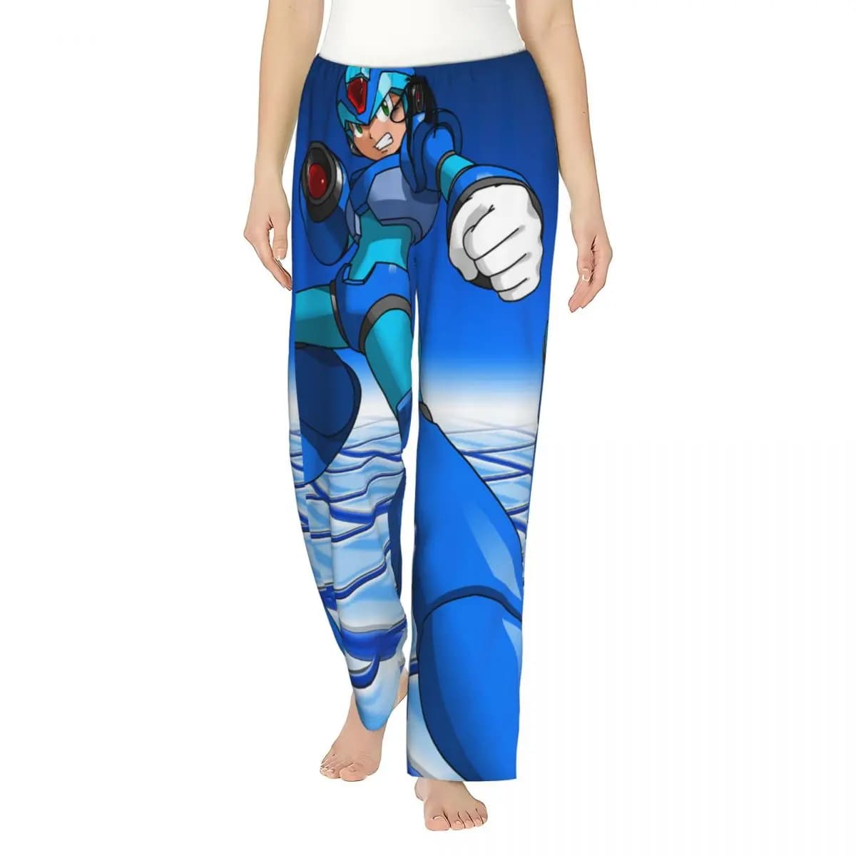 Custom Megaman Video Game Mega Man Women Pajama Pants Lounge Sleep Sleepwear Bottoms with Pockets