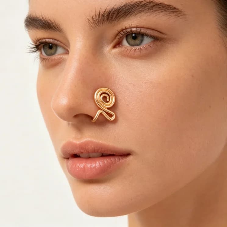 Gold Spiral Pattern Non-pierced Nose Clip Bohemian Style Hollow Copper Nose Cuff Minimalist No Piercing Body Jewelry Gift