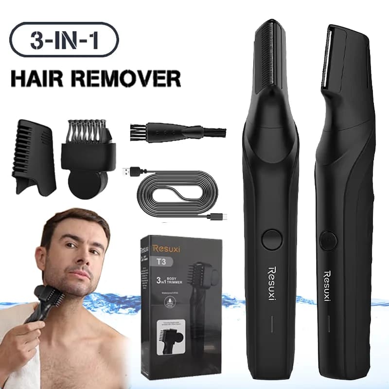 Resuxi New Men's Electric Body Hair Trimmer Multi Functional 3 in 1 Hair Clipper Shaver Set IPX5 Full Body Water Wash Clipper