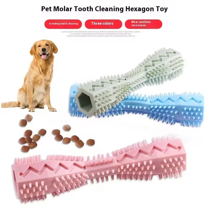 Hexagonal TPR Pet Chew Toy Dog Toothbrush Molar Stick Interactive Bite Resistant Teeth Cleaning Leak Food Toy for Cats And Dogs