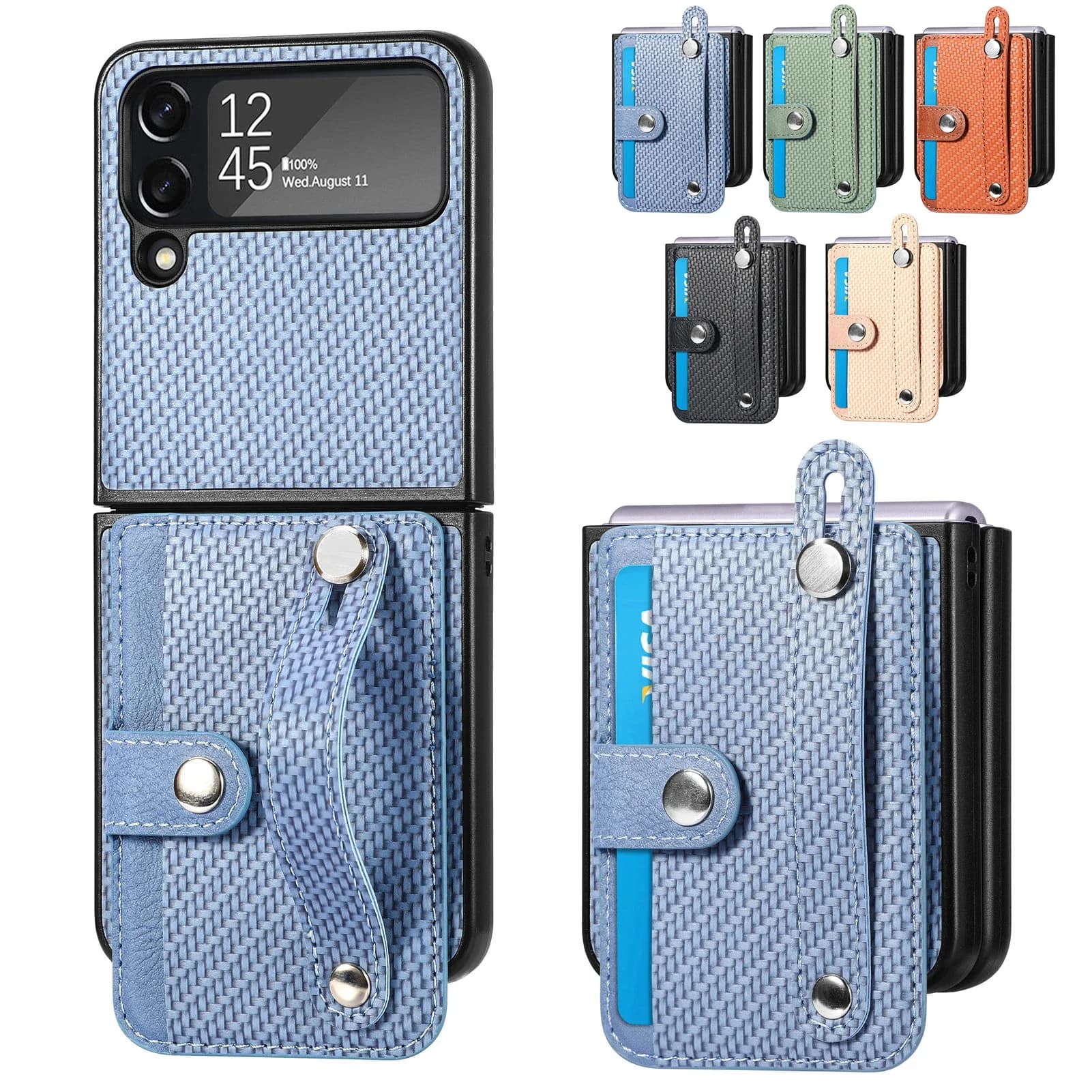 Custodia da polso con portafoglio porta carte per Samsung Galaxy Z Flip 7 7FE 6 5 4 Flip6 5G Cavalletto Custodia antiurto in fibra di carbonio
