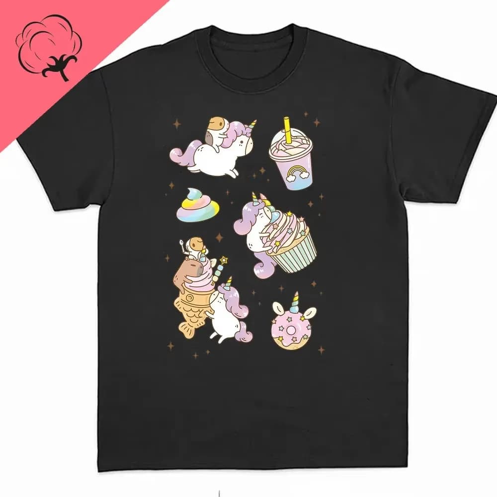 T-Shirt Unicorno Maschile con Grafica Arcobaleno, Magliette Divertenti, Moda Donna, Hip Hop, Top Uomo Alpha, 100% Cotone, Abbigliamento Estetico Unisex