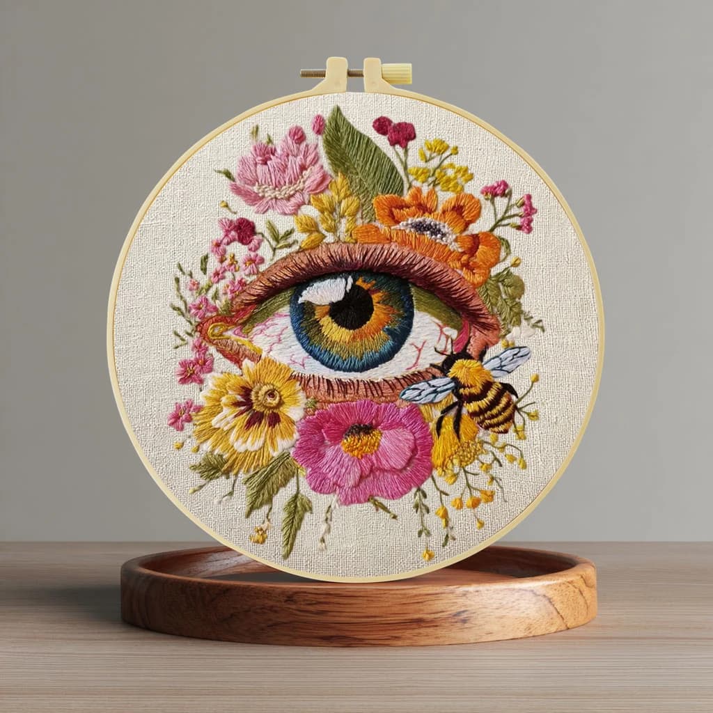 Kit per ricamo a punto croce fai da te con fiori e occhi, 1 pezzo, 20x20 cm/15x15 cm, per regalo