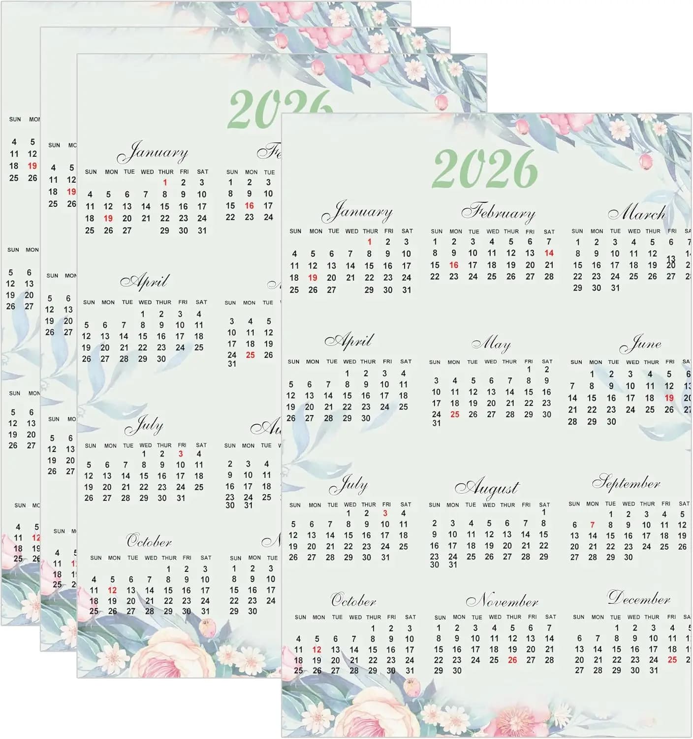 Mini 2026 Calendario Decalcomania Confezione da 5 Calendario mensile Pagina Adesivo Planner Calendario Adesivi per notebook e giornalieri