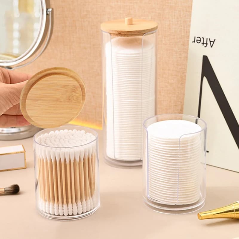 Organizer per il trucco scatola portaoggetti cosmetica supporto per tampone di cotone scatola per tampone di cotone scatola di plastica trasparente con coperchio a prova di polvere