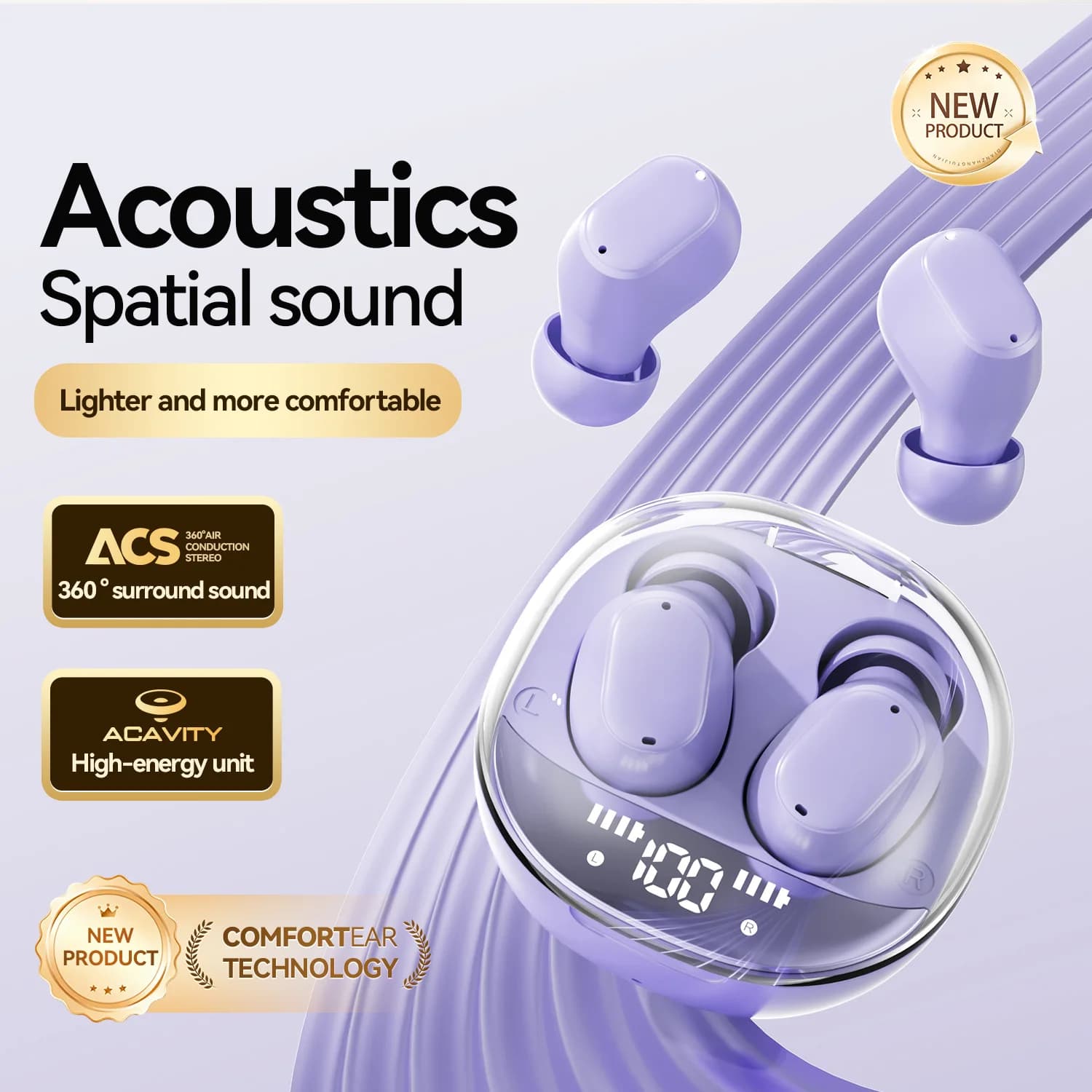 Auricolari Bluetooth Wireless con Luci LED Trasparenti, Cancellazione del Rumore Intelligente, Audio Hi-Fi e Lunga Durata della Batteria per Sport e Uso Quotidiano