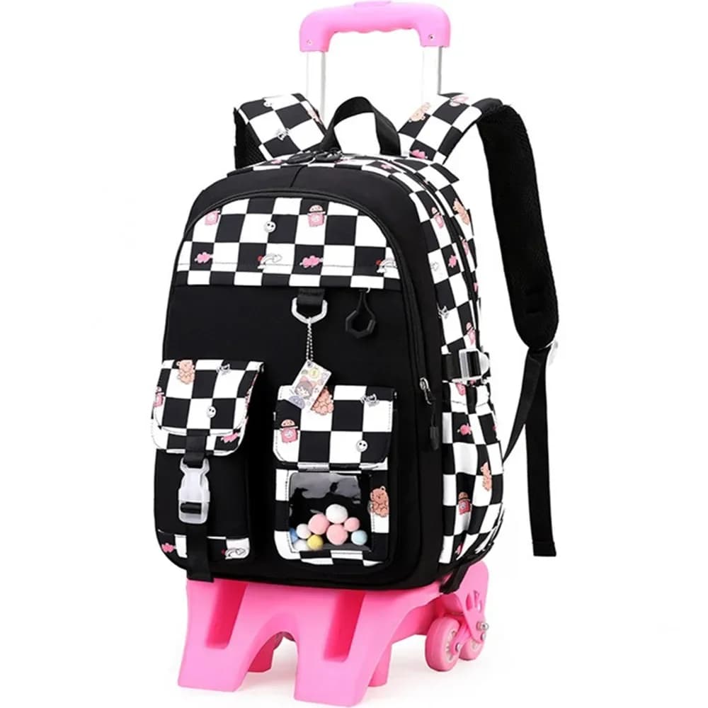 Zaino Trolley Impermeabile per Bambini con 3/6 Ruote, Rimovibile e Pieghevole, Borsa da Viaggio per Scuola e Lavoro