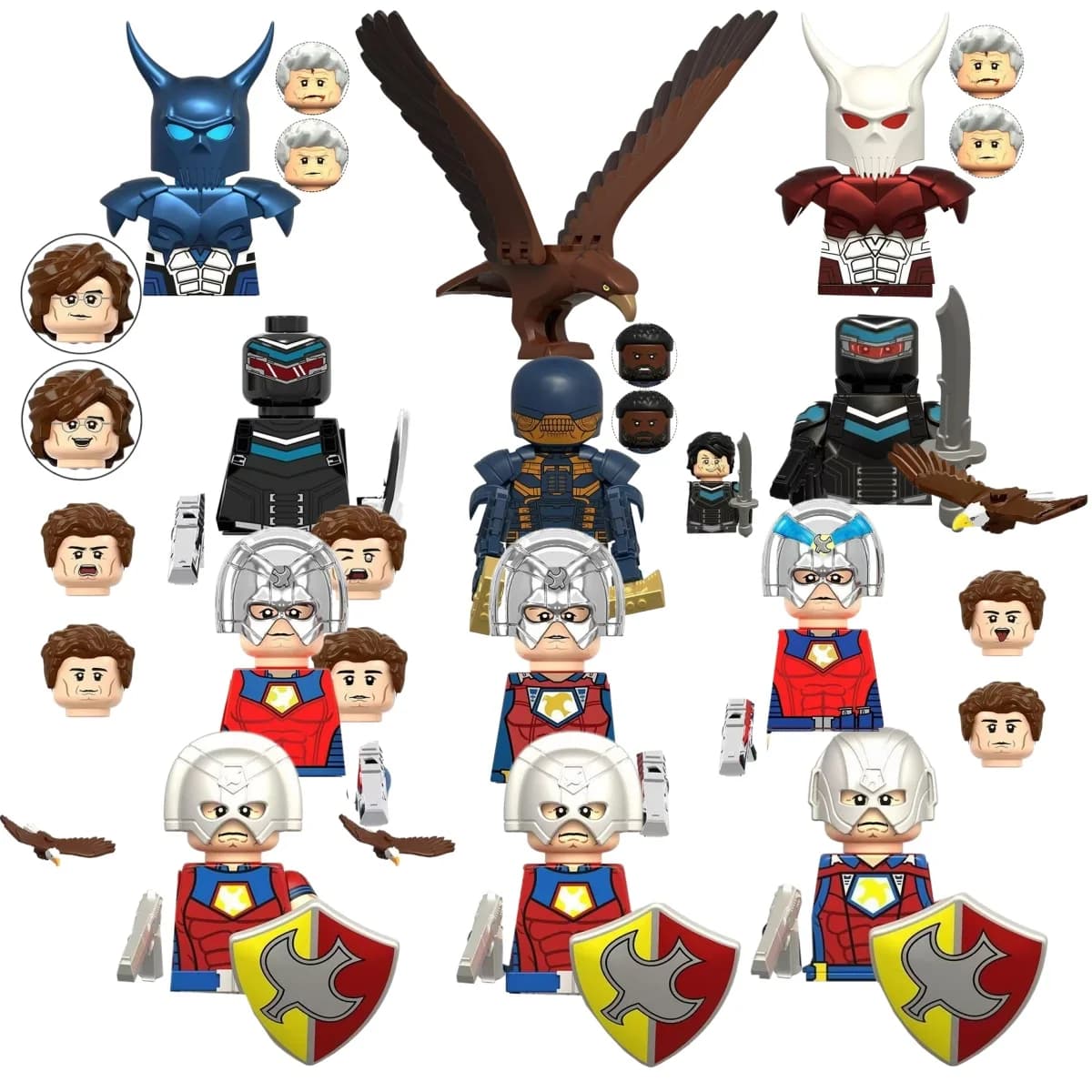 SuicideSquad Peacemaker, Blue Dragon, White Dragon, Bloody Soldier, Vigilante - Mini Blocchi da Costruzione con Articolazioni Mobili, Giocattoli per Bambini