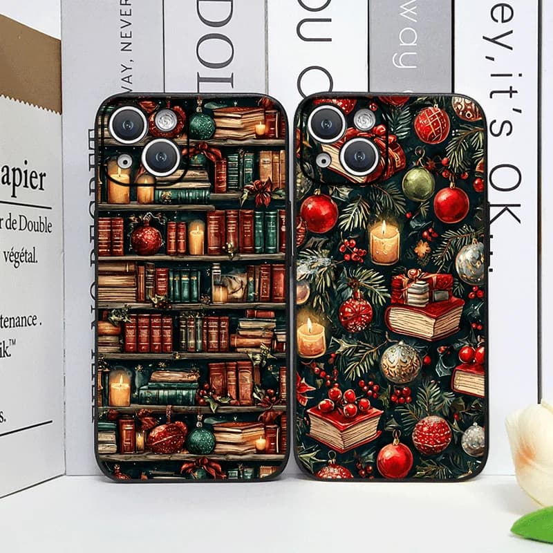 Decorazioni natalizie Scaffale Libro Stampa Custodia per telefono per IPhone 16 12 11 14 13 15 Pro Max Mini X XS XR SE2 7 8 Plus Copertina morbida