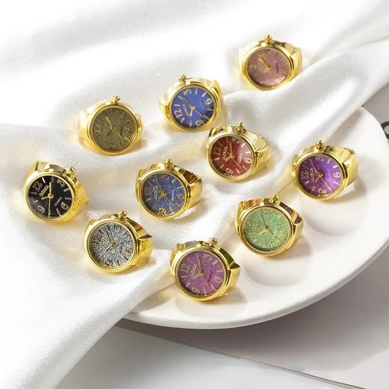 [HF]Hot 1Pc Creative New Punk Dial Quartz Watches Rings For Women Men Couples Mini Elastic Strap Alloy Watch Finger Ring Jewelry
