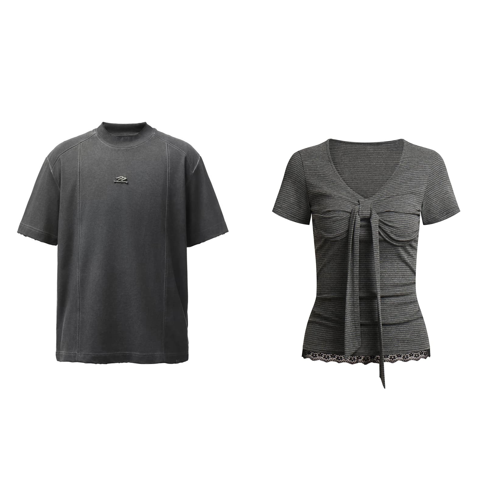 Couple Matching Striped Short Sleeve T-Shirt Men's Loose Fit Women's with Bow Tie Design Casual Style Polyester Cotton Blend