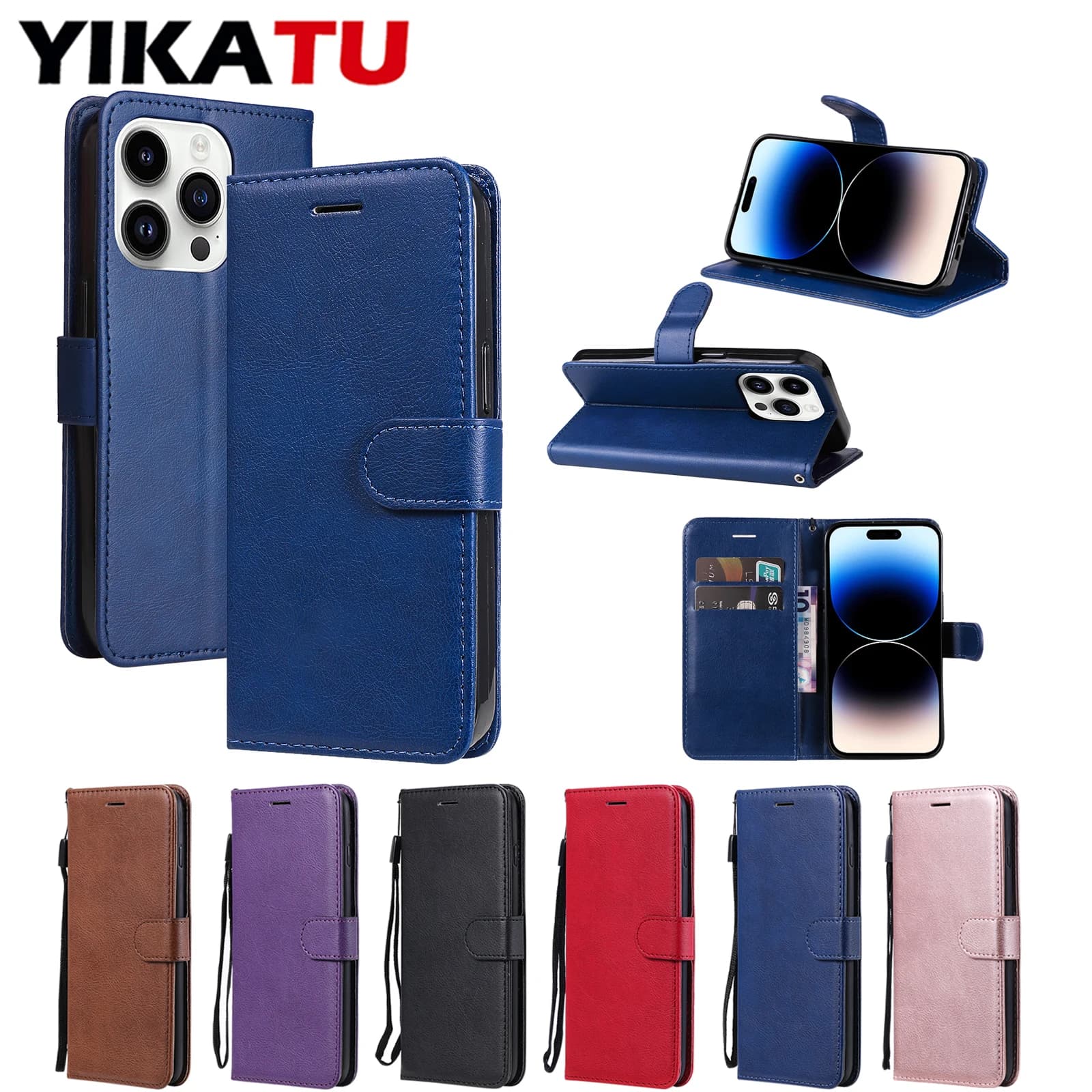 Custodia a Portafoglio in Pelle per iPhone 17 Air 11 12 13 14 15 16e 16 Pro Max XS XR X 6S 7 Plus 8 SE 2020 Mini con Chiusura Magnetica