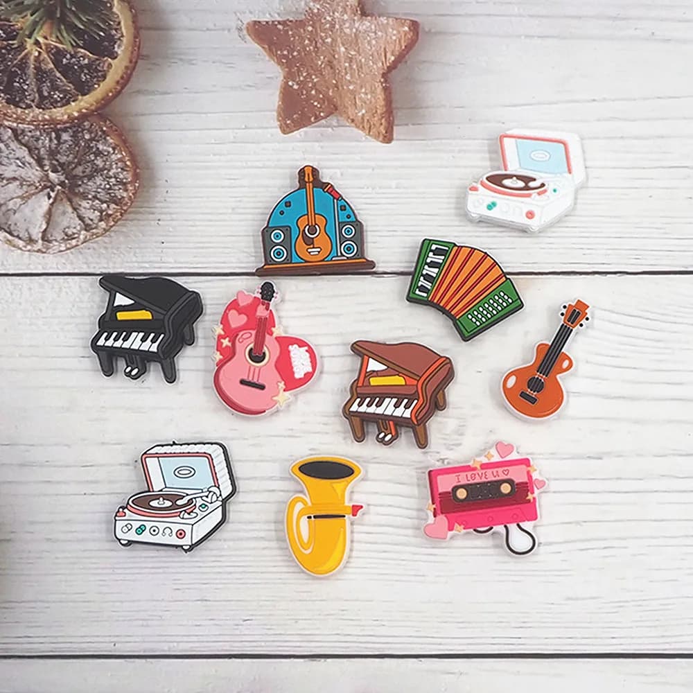 Chenkai 10PCS strumenti musicali perline focali per penna penna perline Charms in Silicone perline di carattere per la creazione di penne ciucci fai da te
