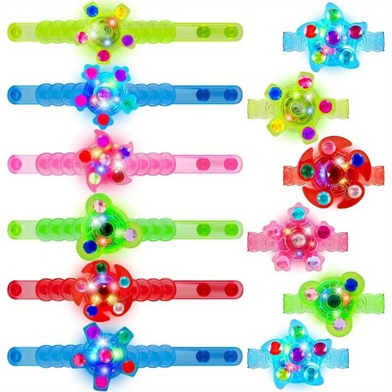 LED Light Up Spinner Bracelets Glow in The Dark Fidget Party Favors for Kids Birthday Goodie Bags Stuffers Treasure Box Toys