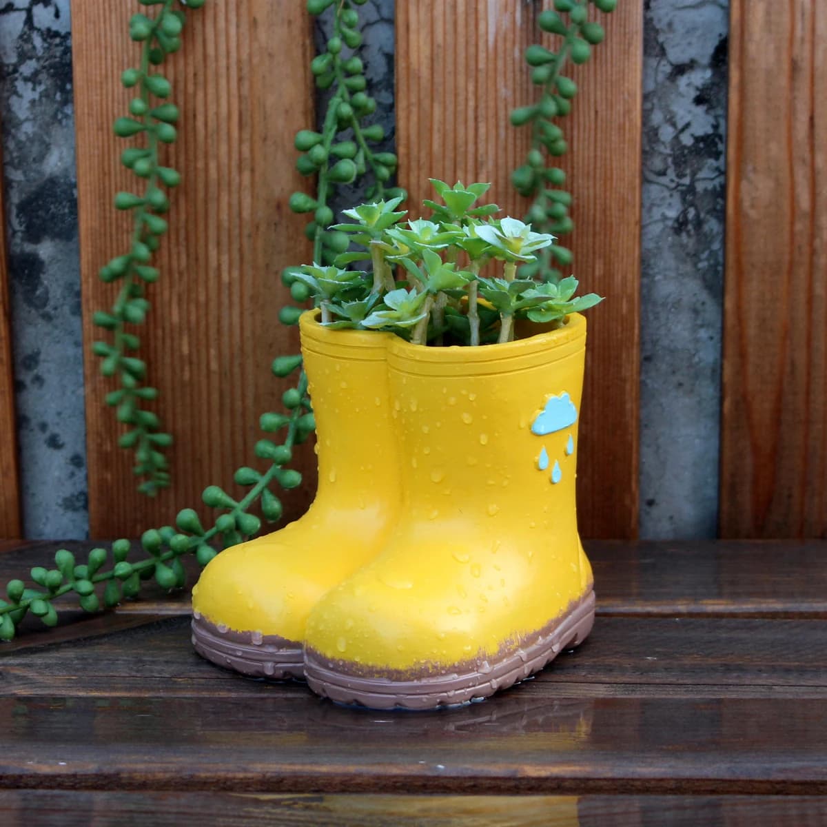 1 pz Vaso per Fiori in Resina a Forma di Stivali da Pioggia Gialli, Decorazione Creativa per Giardino Primaverile e Cortile Pastorale, Sementi di Fiori