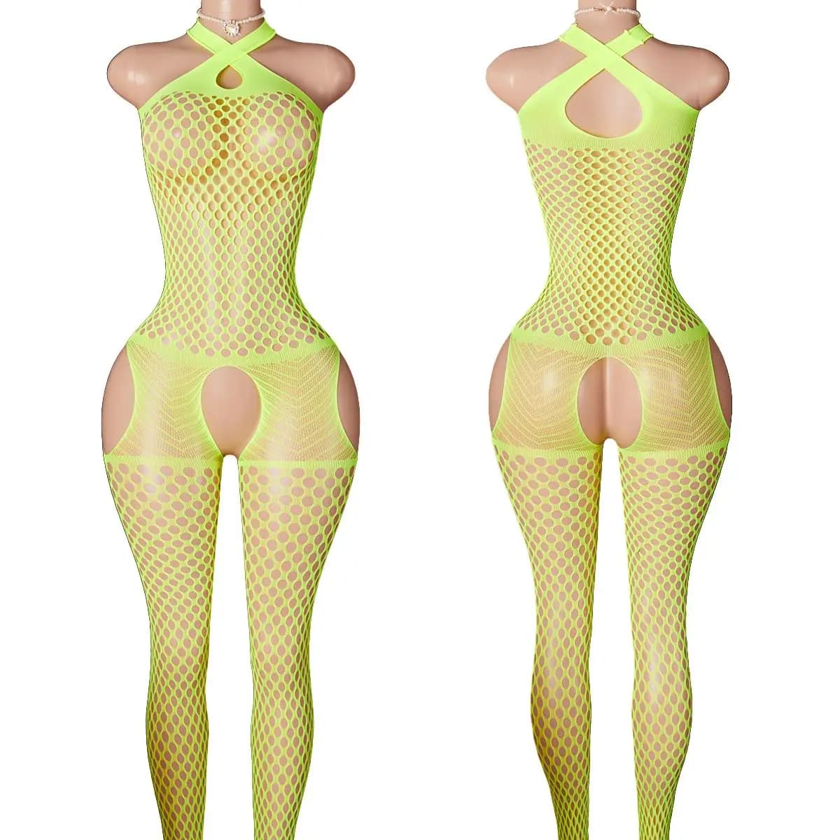 Erotic Teddy Bodysuit Sexy Lingerie Open Crotch Stretch Mesh Porn Tights Exotic Underwear Women Fishnet See-Through Bodystocking