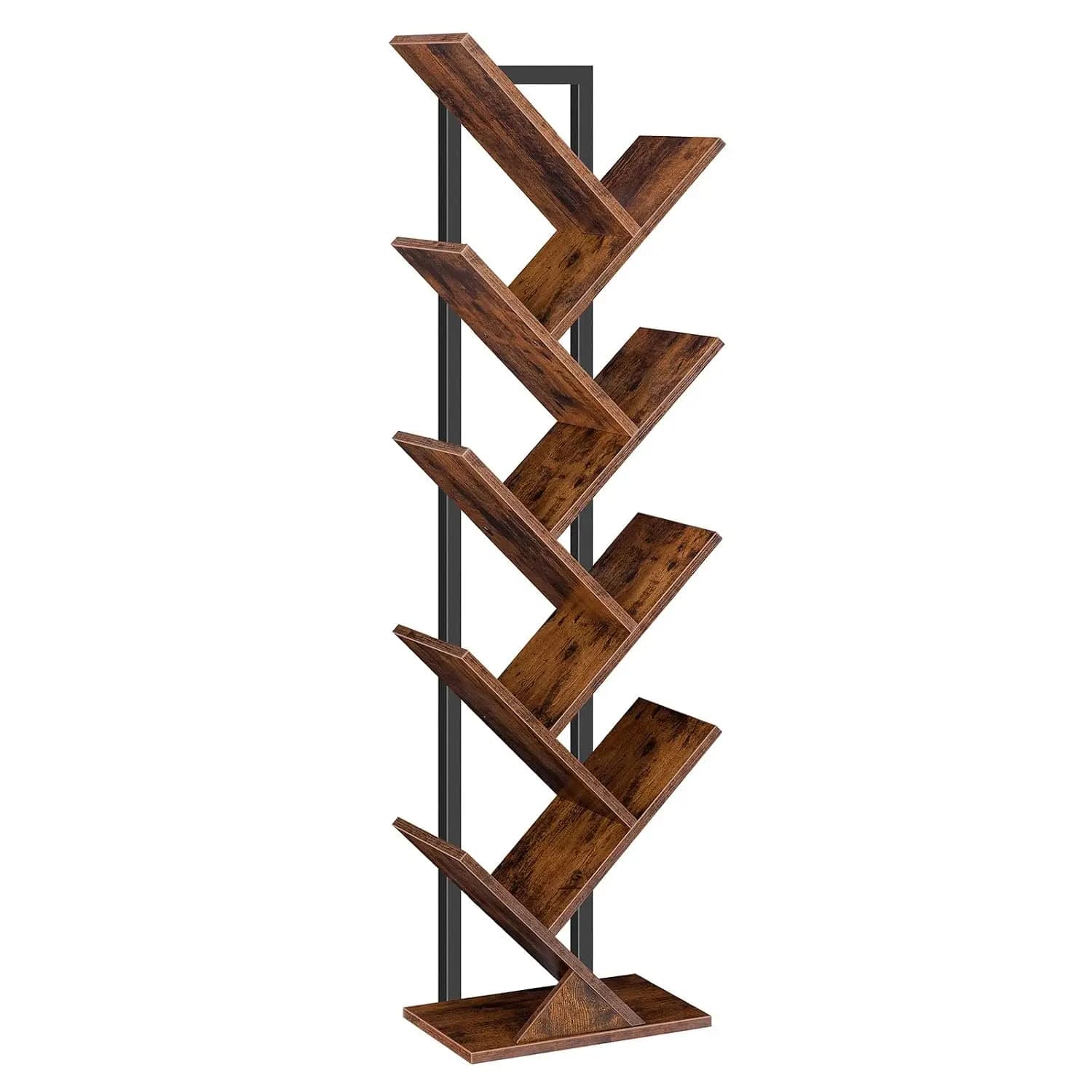 8-Shelf Wood Bookcase, Floor Standing Storage Rack for CDs Movies Books, Bedroom Living Room Office Organizer, Rustic Brown, Cus