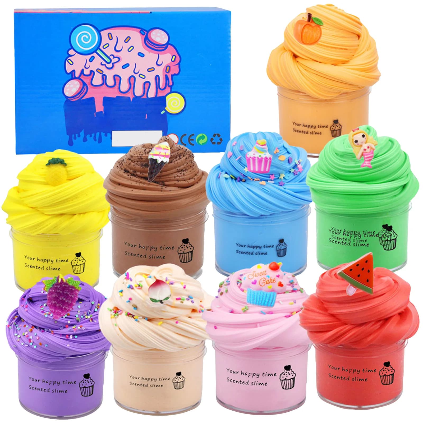 Set di melma per torta al burro da 9 pezzi Set di melma morbido e non appiccicoso Set di giocattoli comprimibili fai da te - Giocattolo antistress per regalo per bambini Regalo per feste