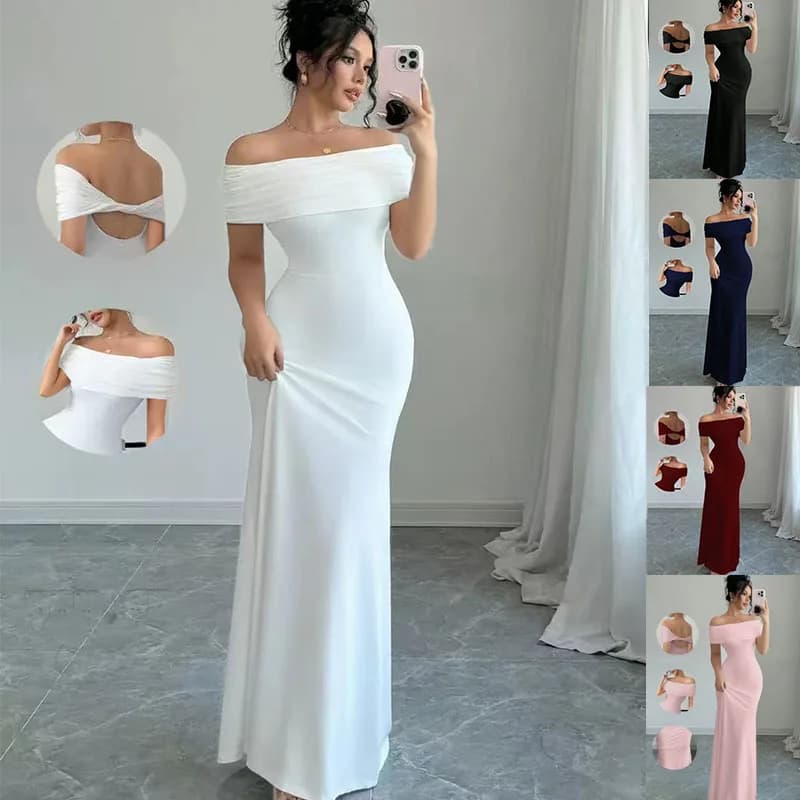 Abito da festa con spalle scoperte, abito longuette aderente sexy senza maniche da donna, elegante abito da cocktail con fasciatura per la notte