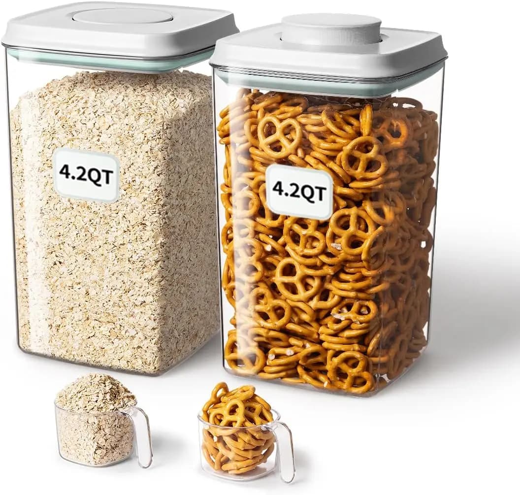 Airtight Food Container with Pop-Up Cover and 130ml Cucchiaio, 4L/4.2qt *2, No BPA, for Cereals, Rice, Flour, Pasta and Snack