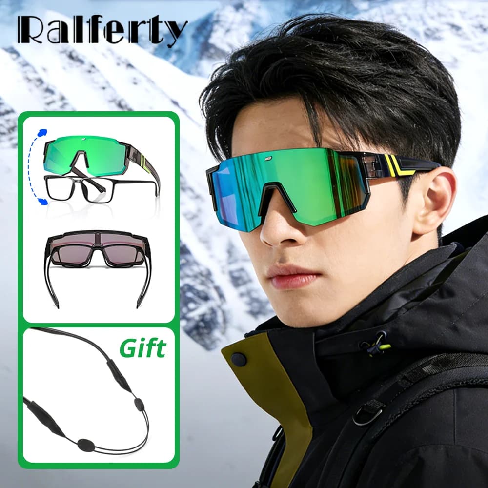 Occhiali da Sole Sportivi Ralferty per Uomo, Occhiali da Sci Polarizzati, Compatibili con Occhiali da Vista, per Ciclismo e Guida