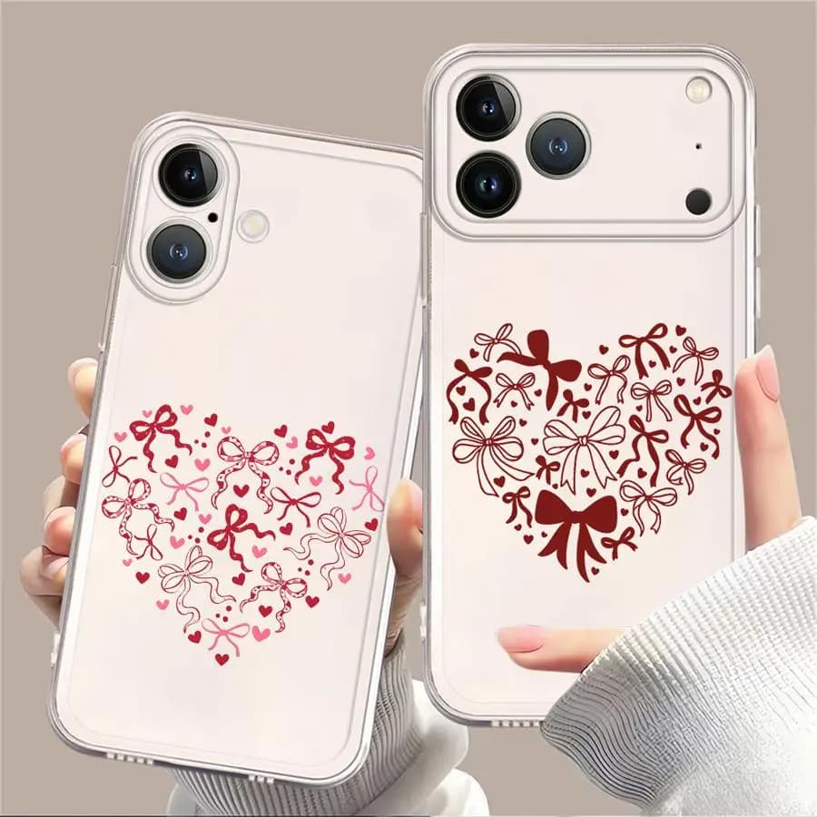 Custodia Morbida Rossa a Cuore con Fiocco per iPhone 17 Pro Max 15 17e Air XR 11 13 Pro 14 Plus 12 Mini 16 XS Max