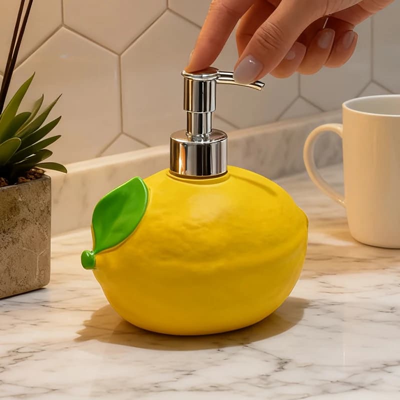 Cute Lemon Shaped Resin Soap Dispenser Fruit Lotion Pump Bottle Bathroom Countertop Decor Home Kitchen Storage Ornament Gift