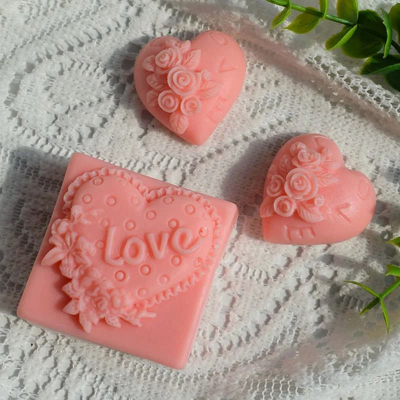 Rose Love Stampo per sapone in silicone 3D Cuore Candela Stampo in gesso in resina Fiore Cioccolato Set da forno per ghiaccio Decorazioni per la casa Regalo di San Valentino
