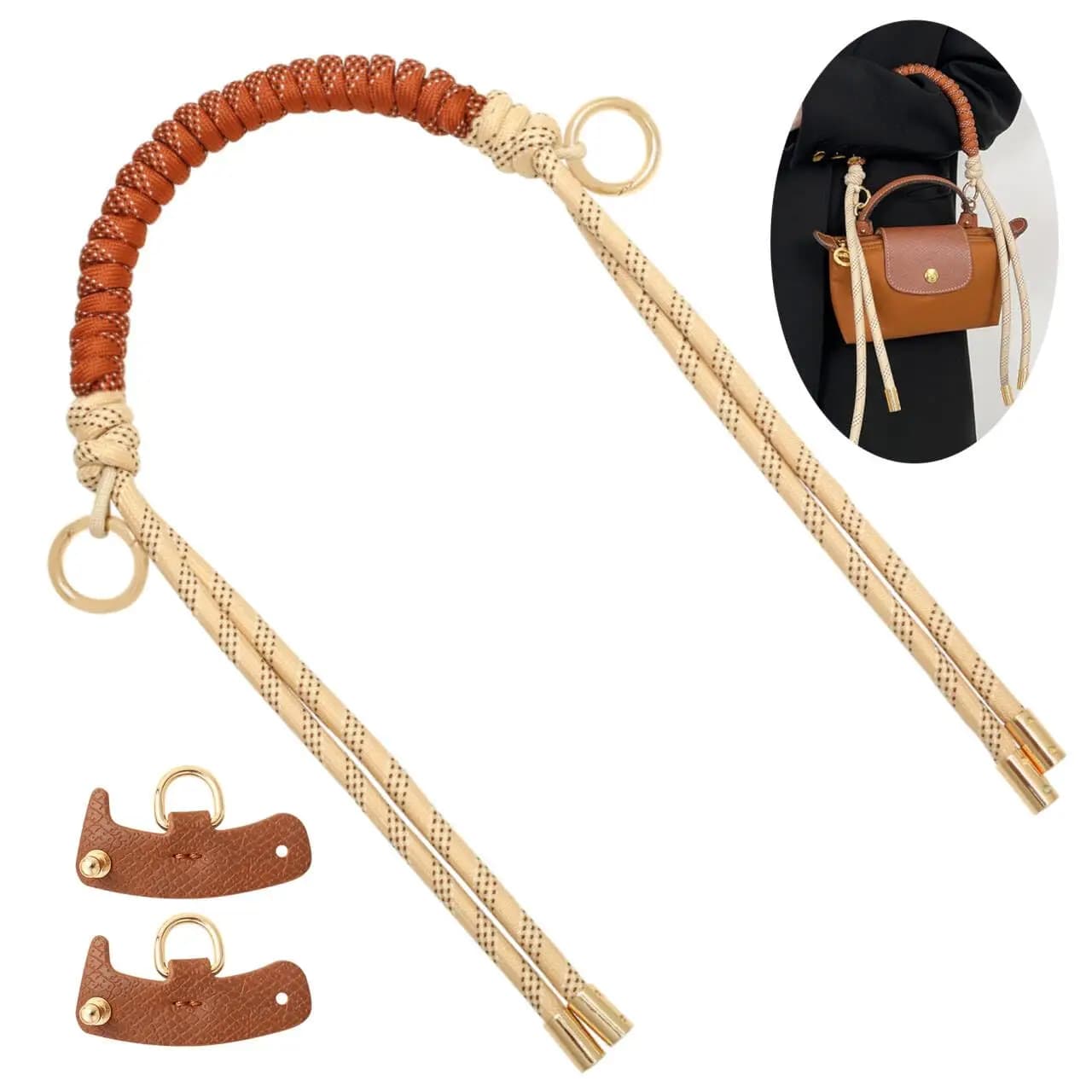 Hand woven rope strap for mini tote bag conversion kit, without drilling, spare underarm handle, shoulder accessories