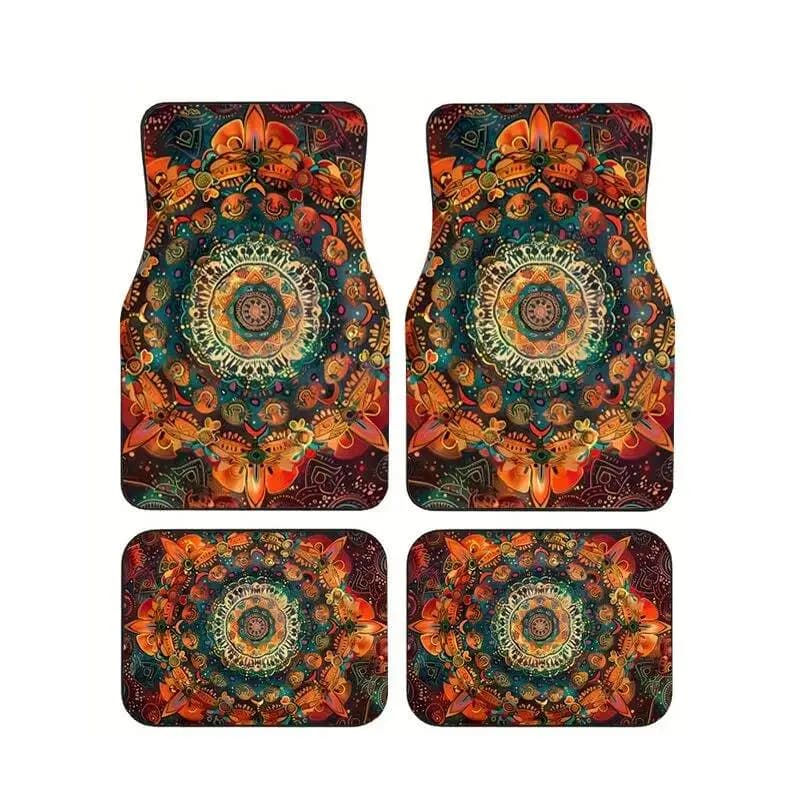 Bohemian Mandala Print Car Floor Mats 4pcs Set Non-slip Auto Foot Rugs for Women Men Car Interior Decor
