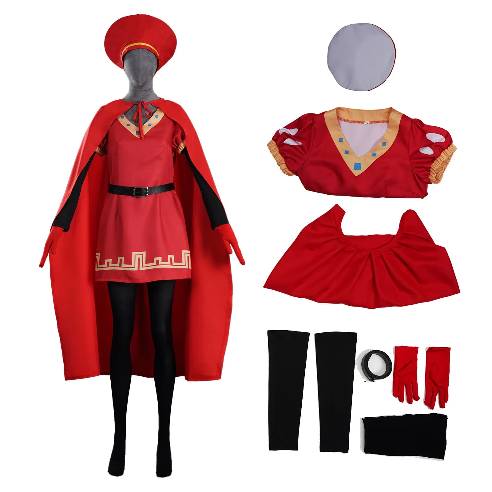 Anime Faquade Lord Role Playing Anime Costume Uniform Cloak Glove Hat Set Medieval Role Playing Halloween Party Red Costume Chil