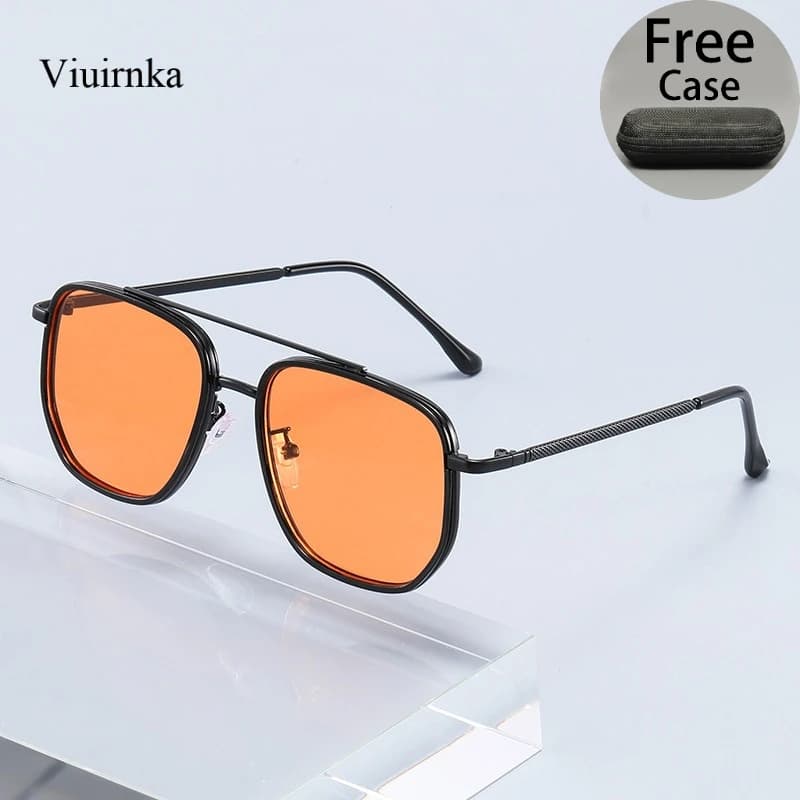UV400 Men'S Sunglasses with Case - Classic Retro Double Bridge Full Frame Vintage Fashion Statement for Street Selfies Photo Shoots Outdoor Activities And Christmas New Year Gift Ideal Creative Choice