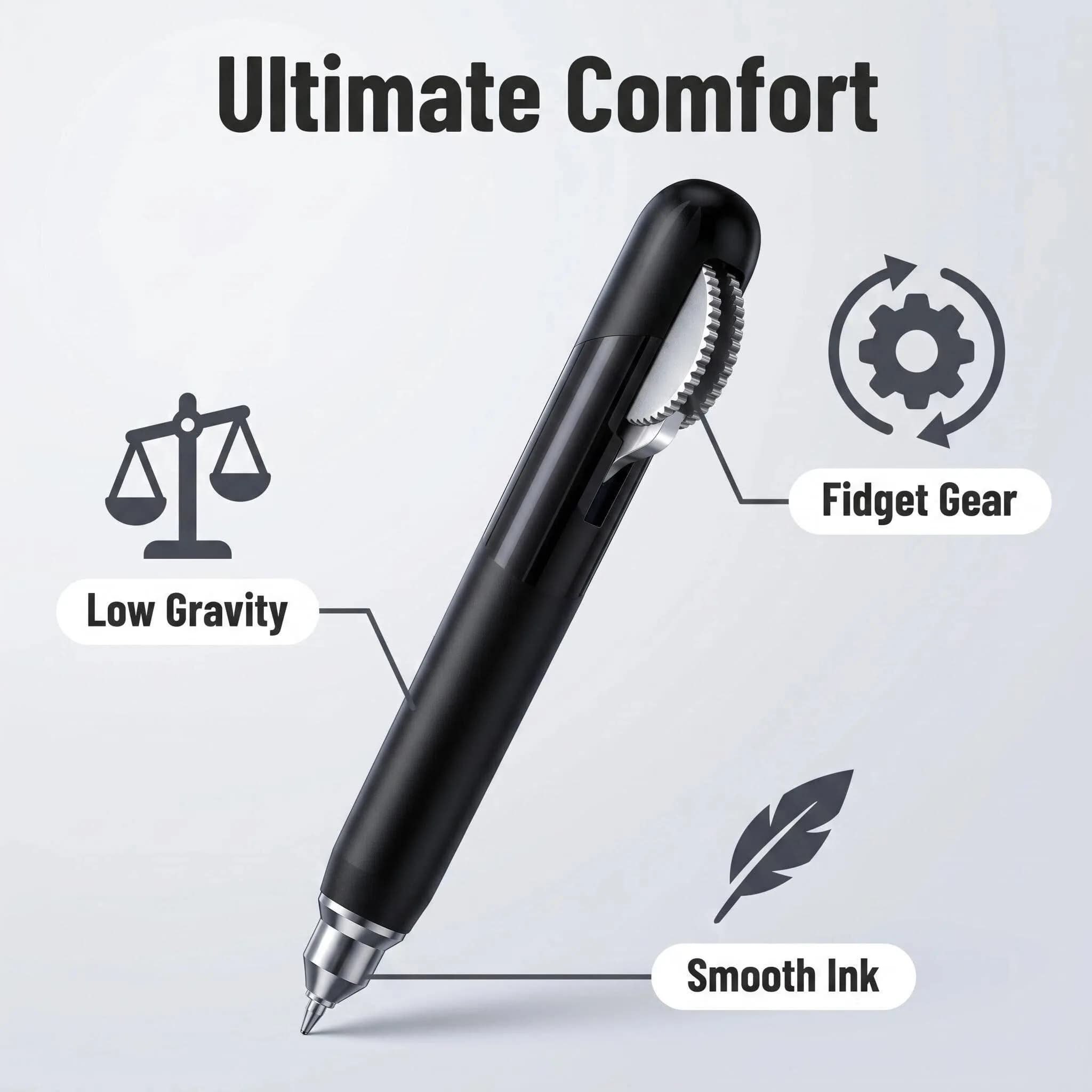 Stress Relief Gear Pen, Low Center of Gravity Metal Mechanical Pen, 0.5mm Quick-Dry Ink for Exams & Office, Innovative Fidget Wr
