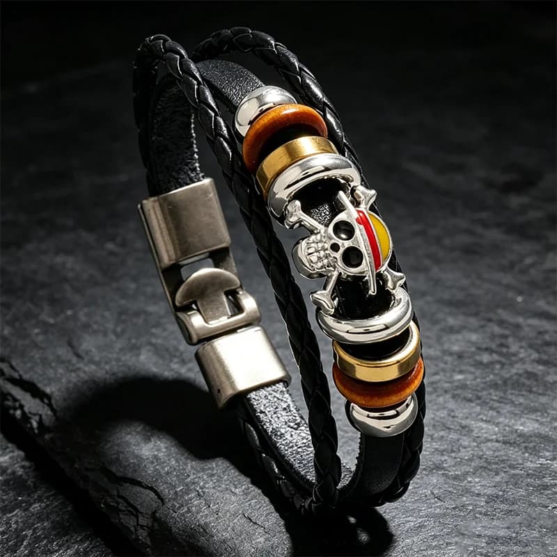 1Pcs Anime Cartoon Woven Bracelet Cosplay Accessories Straw Hat Skull Pirate Multilayer Buckle Ring Birthday Gift