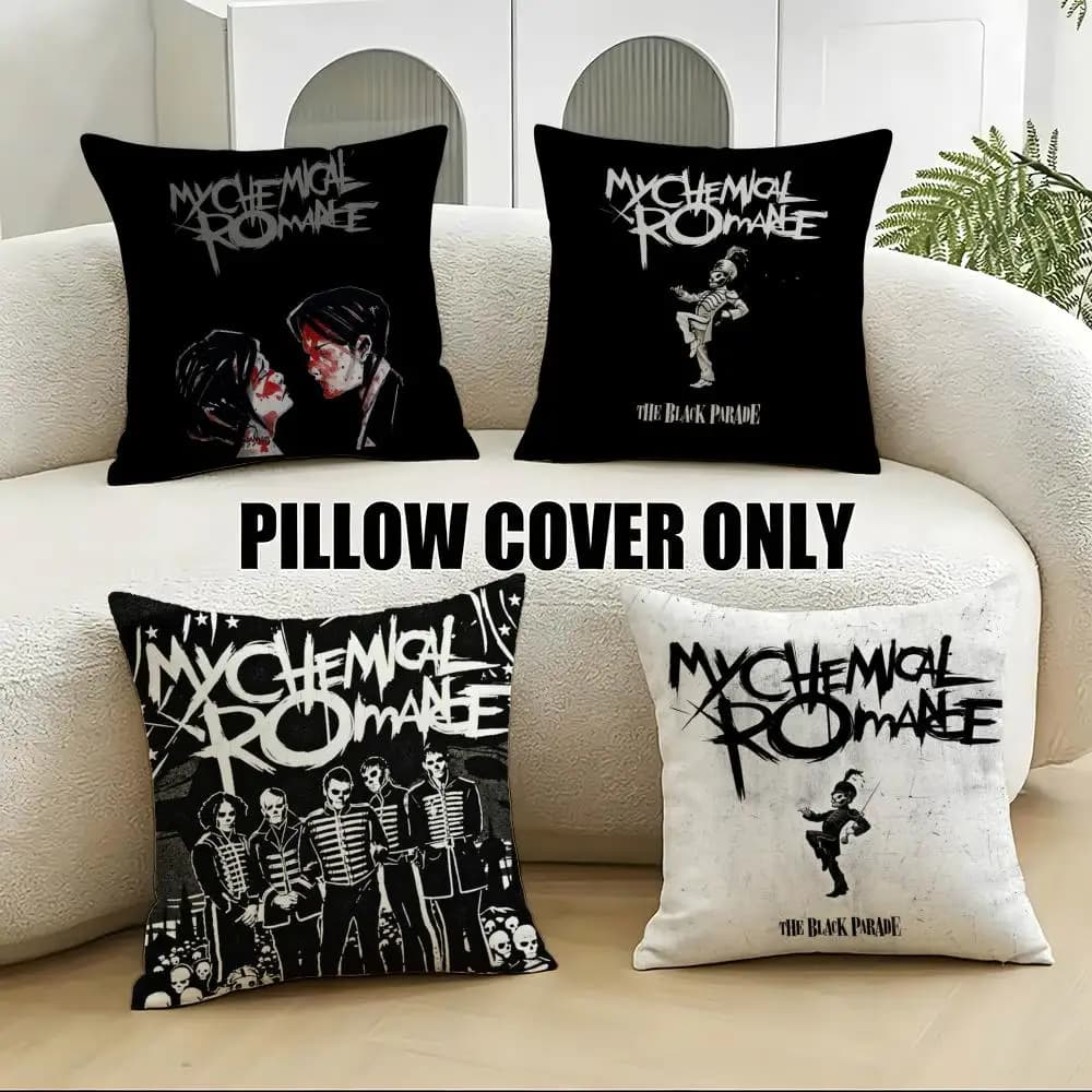 Band-My Chemical RomanceS Cushion Cover 4Pcs Soft Plush Throw Pillow Covers 40x40 45x45 for Sofa Bedroom