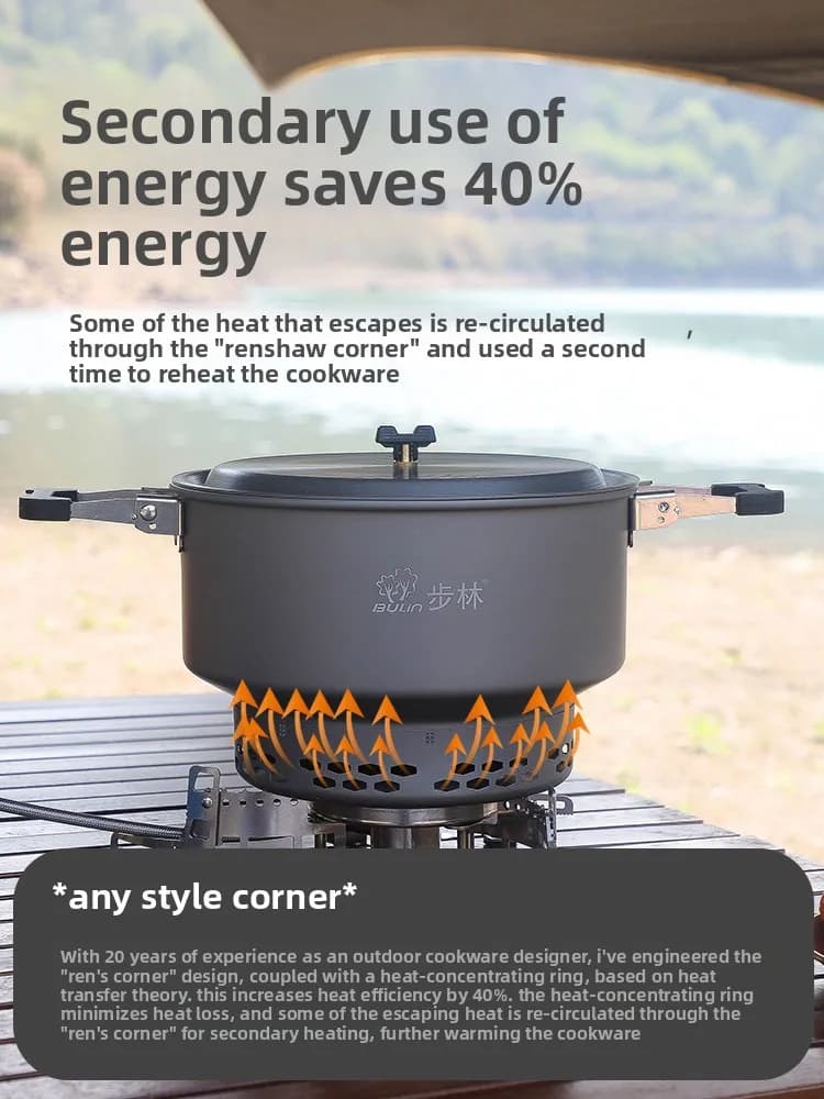 Bulin's new 2026outdoor picnic meal full set of portable cassette stove cooking pot camping heat-gathering energy-saving hot pot