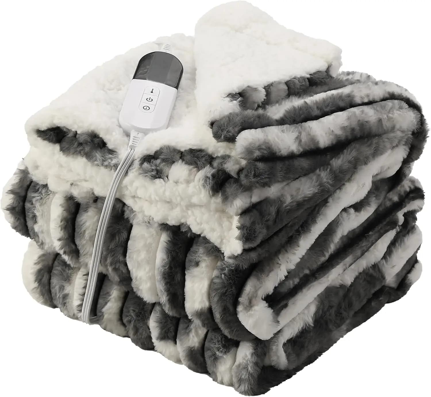 Coperta Elettrica Riscaldata in Morbido Flanella e Sherpa, 6 Livelli di Calore, Spegnimento Automatico, Lavabile in Lavatrice, Grigio Scuro