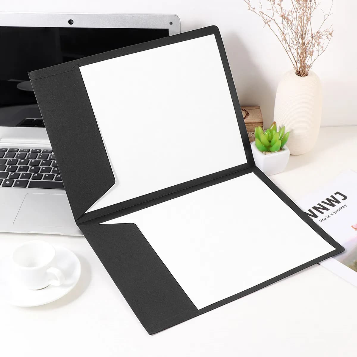 12 cartelle portadocumenti in carta kraft nera A4 con 2 tasche per l'organizzazione di documenti, presentazioni, ricette e ricevute per ufficio e scuola