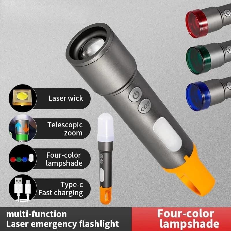 Mini torcia multicolore verde/rosso/blu/bianco COB LED Toch Zoom ricarica USB lampada da tenda Haning caccia luce da pesca all'aperto