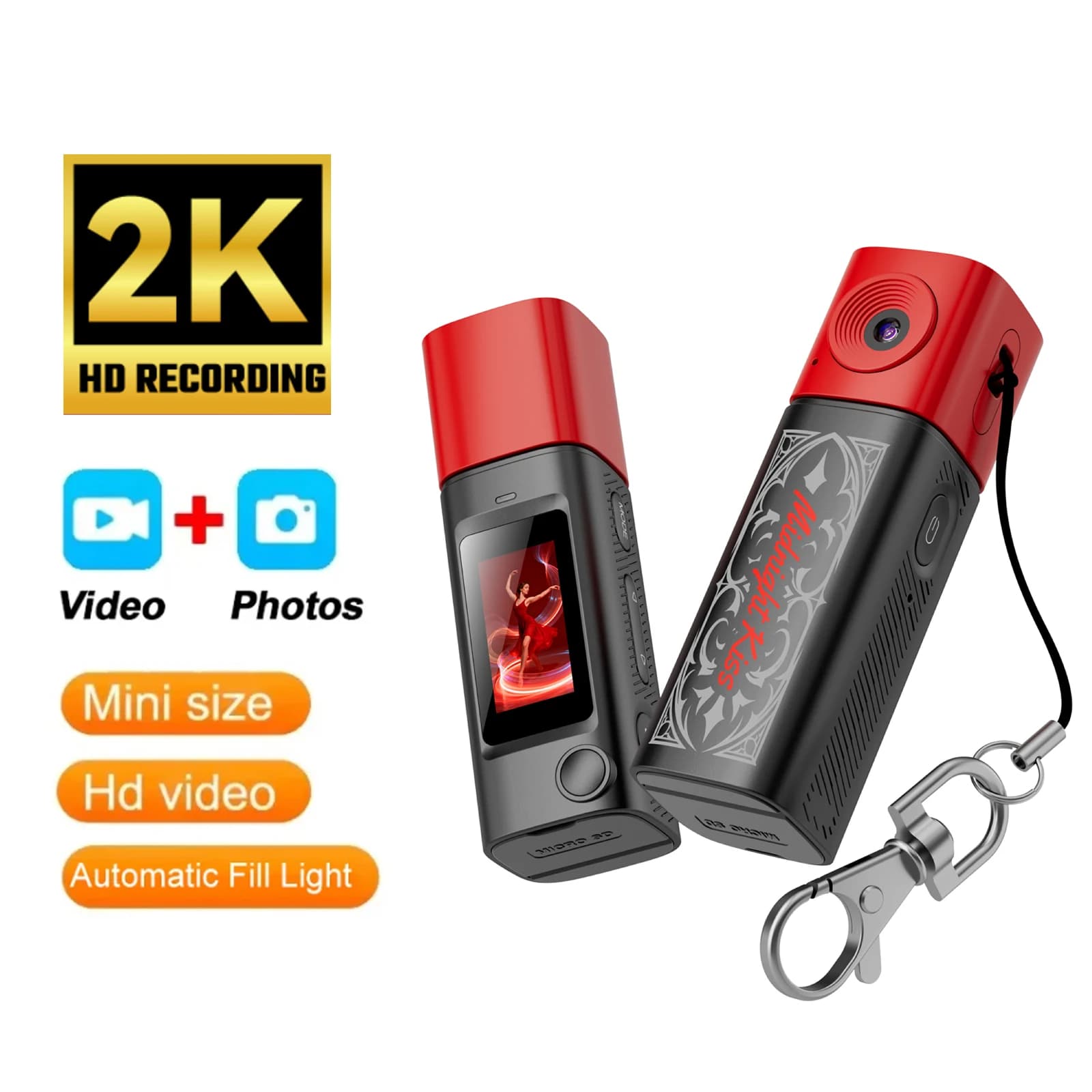 Mini Telecamera a Forma di Rossetto 2K HD con Schermo LCD, Videocamera Portatile CCD per Foto e Video, Lunga Durata della Batteria, Regalo per Studenti