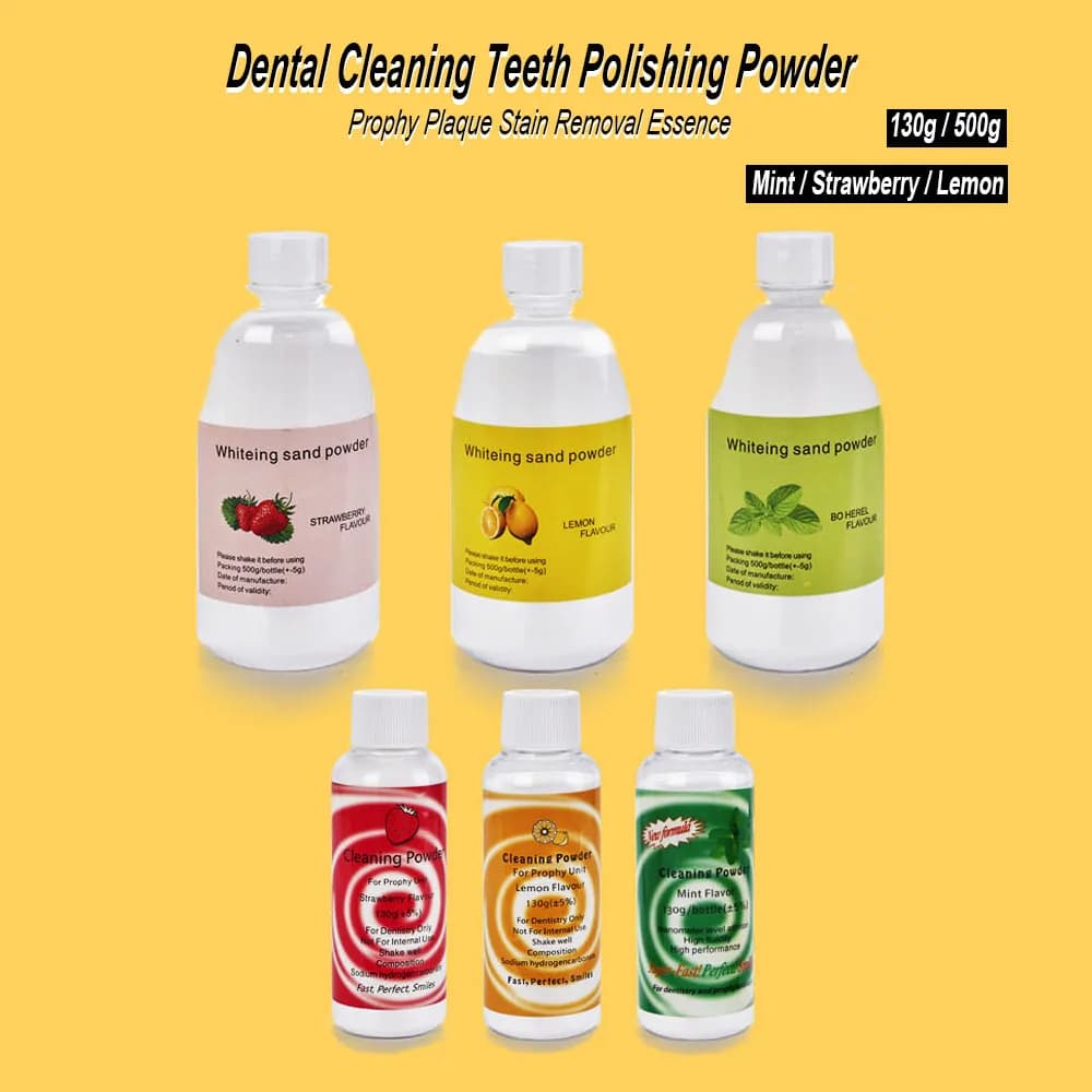 130g/500g lucidatura dentale polvere di sabbia flusso a getto d'aria 3 sapori sbiancamento dei denti placca rimozione delle macchie odontoiatria pulizia essenza