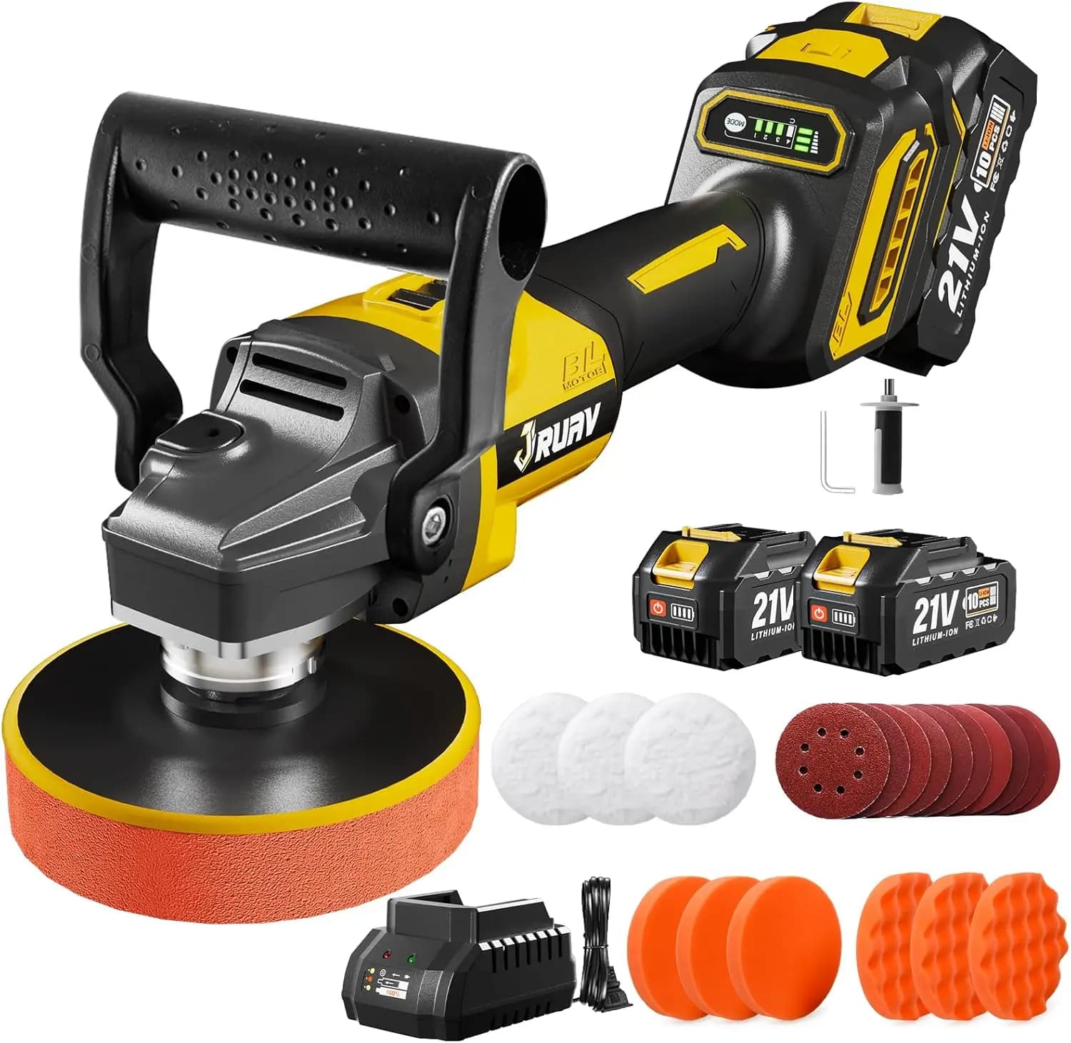 Lucidatrice per Auto Senza Fili 7230 RPM con Batteria 21V e Kit di Detailing da 29 Pezzi per Lucidatura, Levigatura, Rimozione Graffi