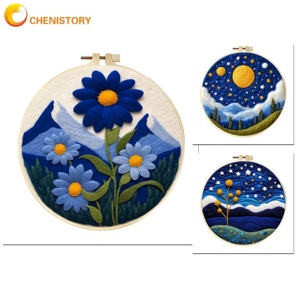 CHENISTORY 20x20 cm Frame Lana Felt Painting Kit Natural Landscapes Ago Felt Picture Wool Felt Kit Painting Tools Gift