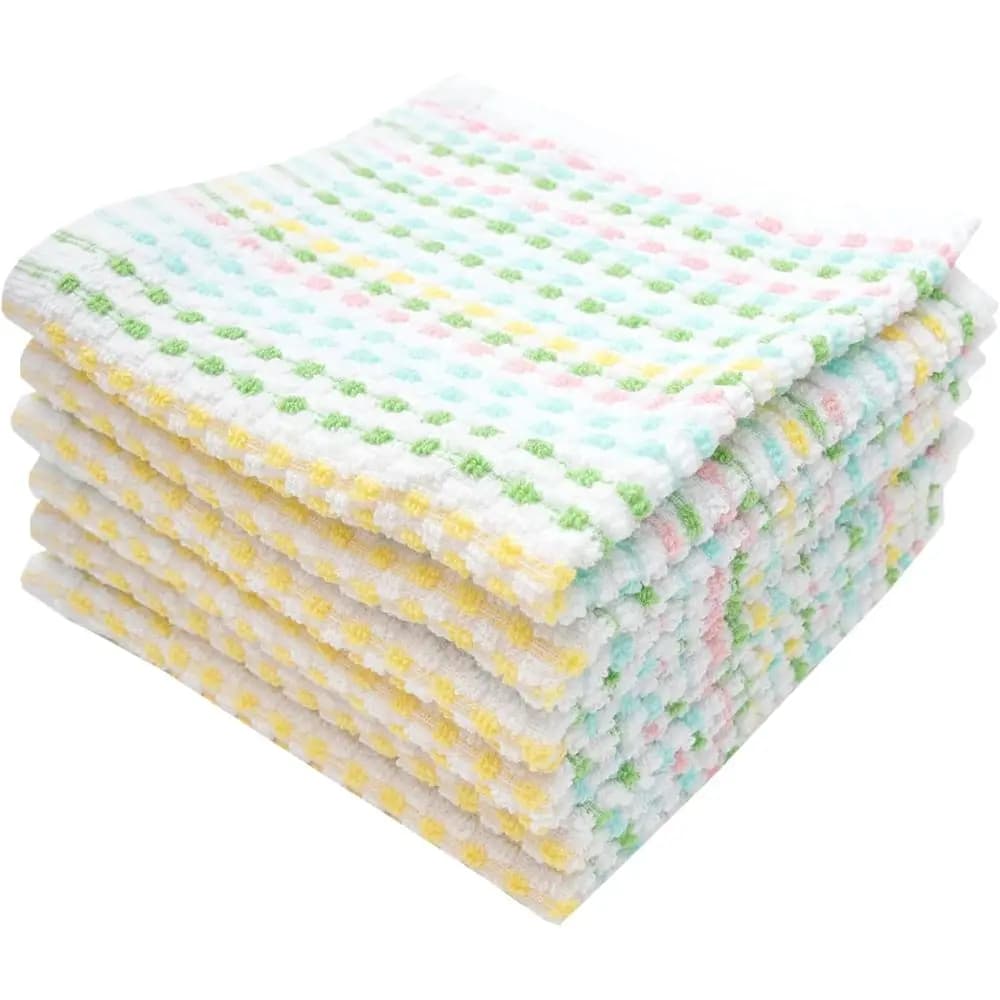 6-Pack 12x12 Inch 100% Cotton Absorbent Bar Mop Towels for Kitchen and Table Cleaning, Spring