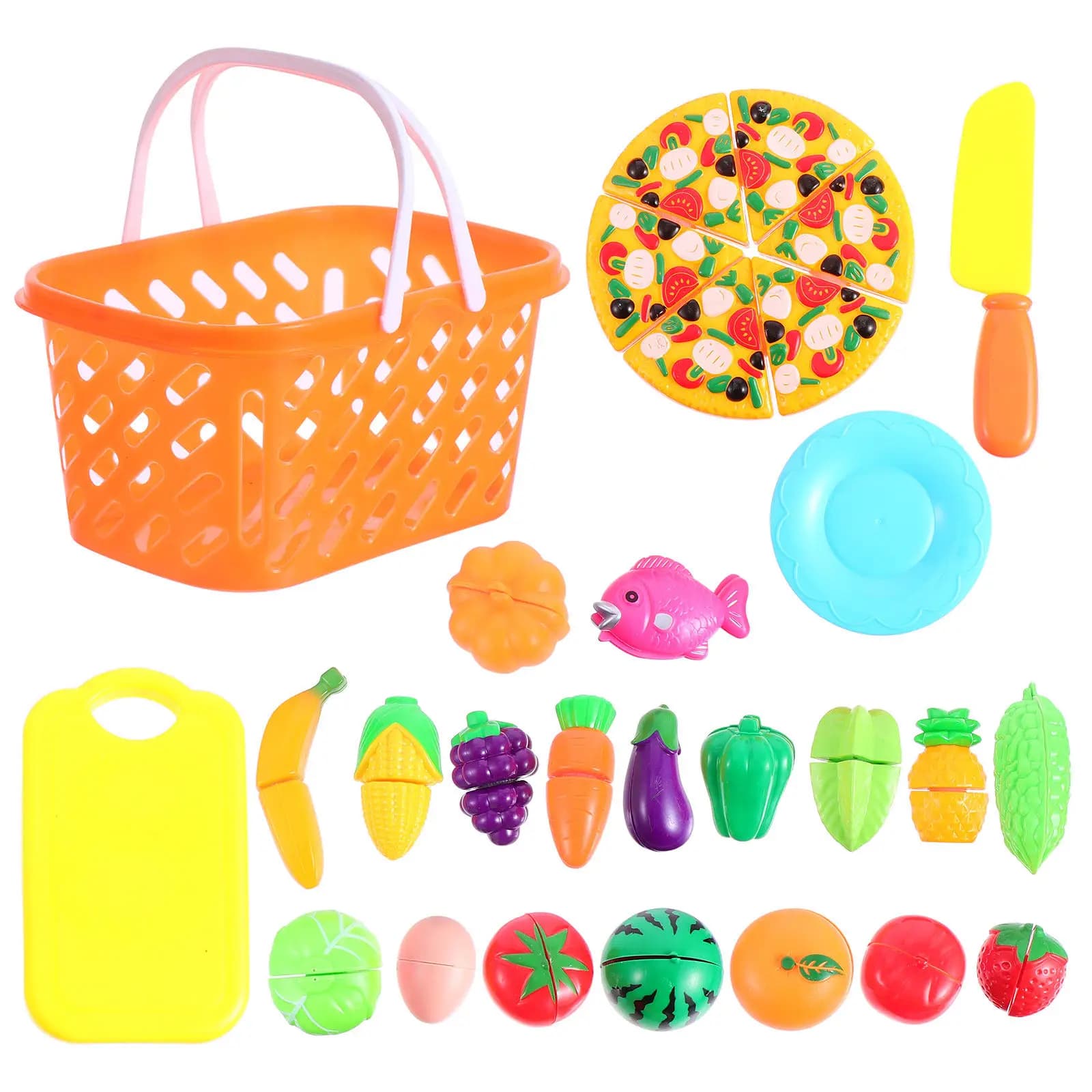 Set Gioco per Bambini con Frutta e Verdura da Tagliare, Materiale Sicuro di Alta Qualità, Gioco Educativo Interattivo Genitore-Figlio, Cibo Finto per Cucina Giocattolo