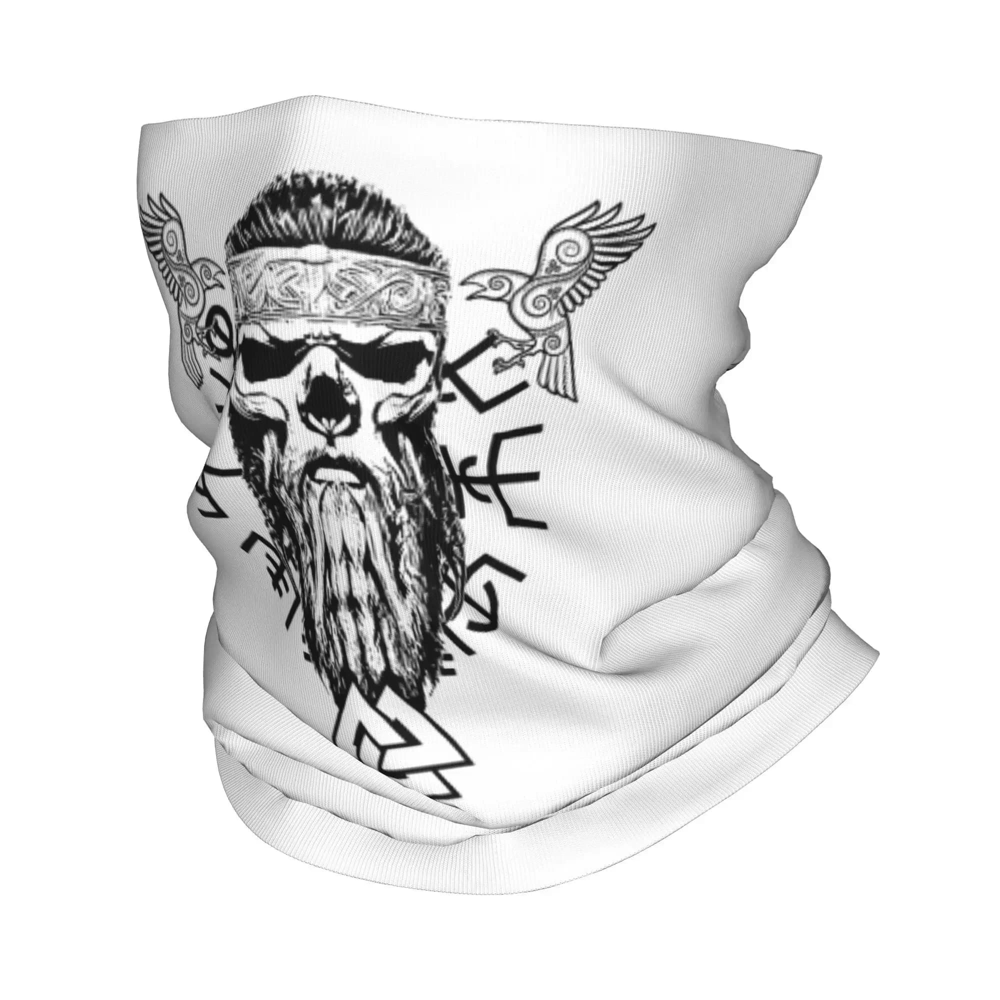 Teschio vichingo con barba Nodo di Odino e verdure di Odino Hugin e Munin Bandana Copricollo Sciarpa per il viso Maschera per il viso Escursionismo