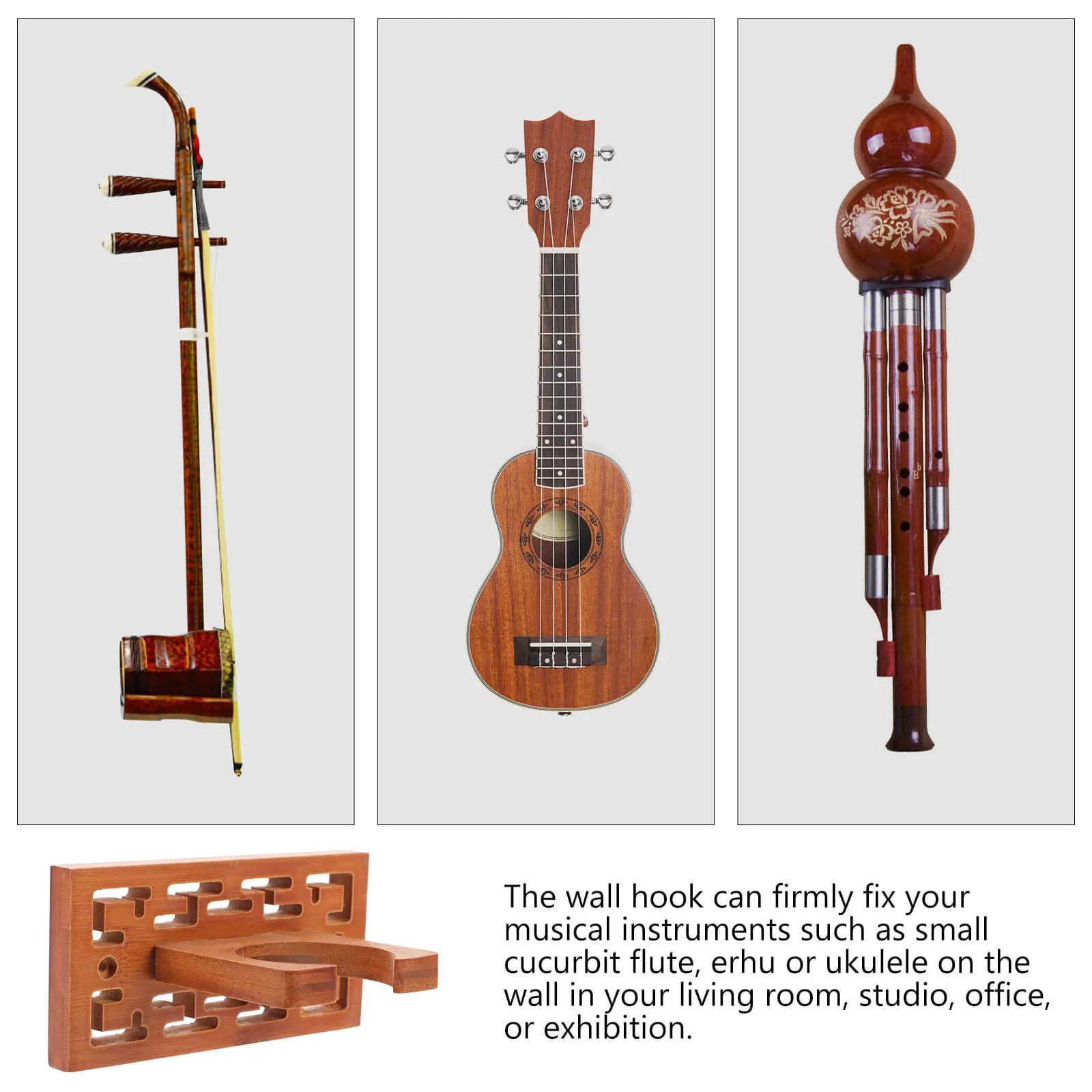 1Set di Legno Cucurbita Flauto Erhu Ukulele Gancio Da Parete Marrone Decorazioni Per La Casa Stoccaggio Sicuro Strumento Musicale Gancio Cucurbita Flauto Gancio